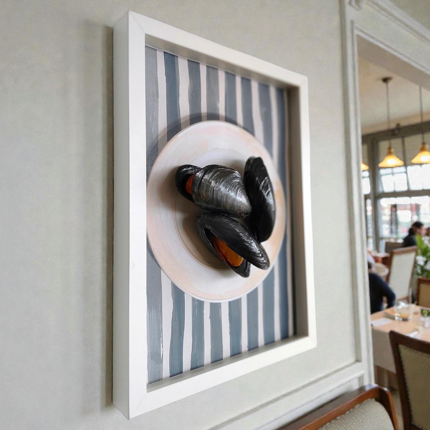 Handmade 3D Mussels Wall Art, Framed Seafood Sculpture