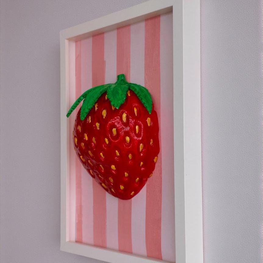 3D Strawberry Wall Sculpture - Framed Replica Fruit Wall Art