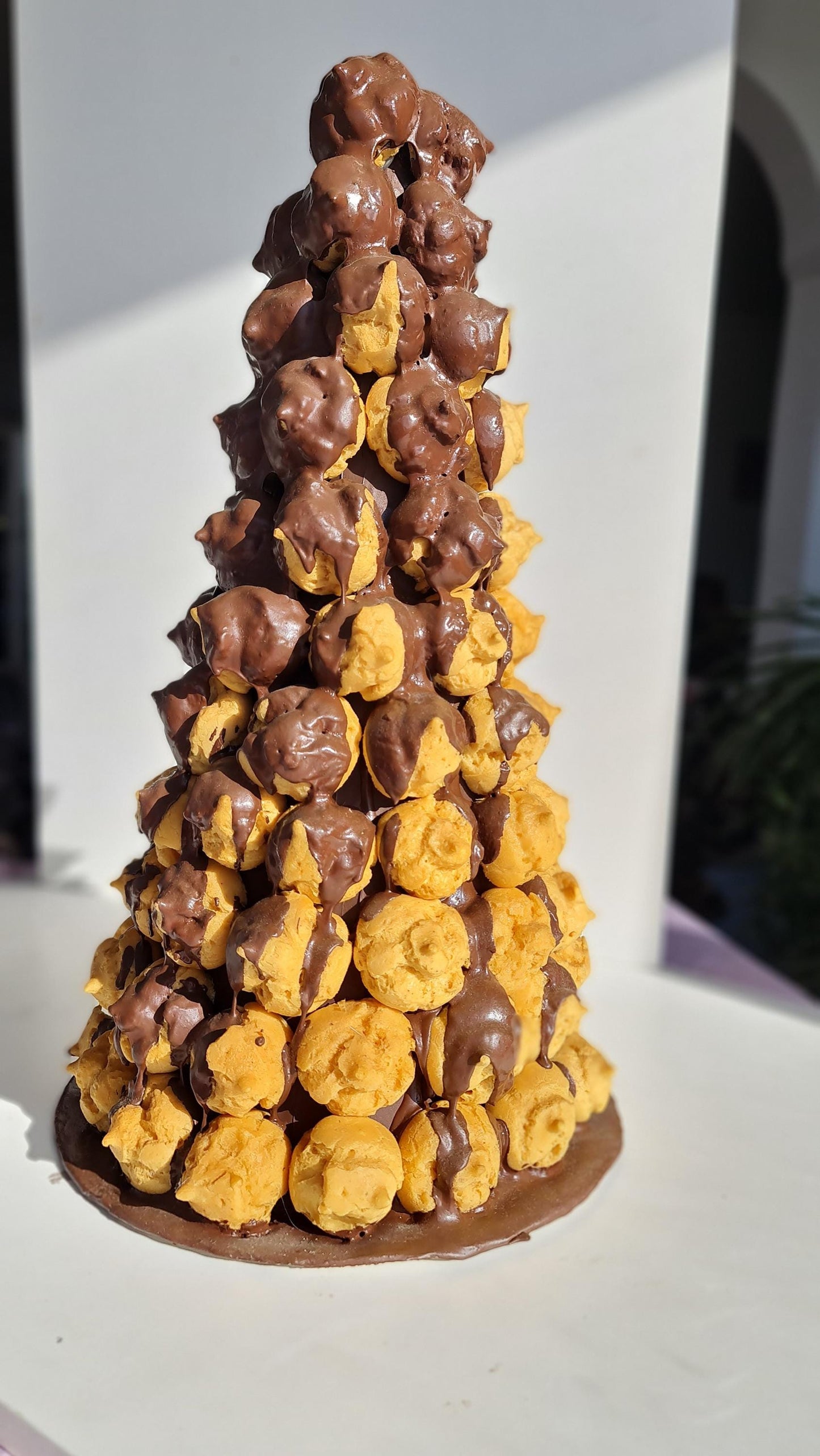 Realistic Profiterole Tower for Pastry Shop Display