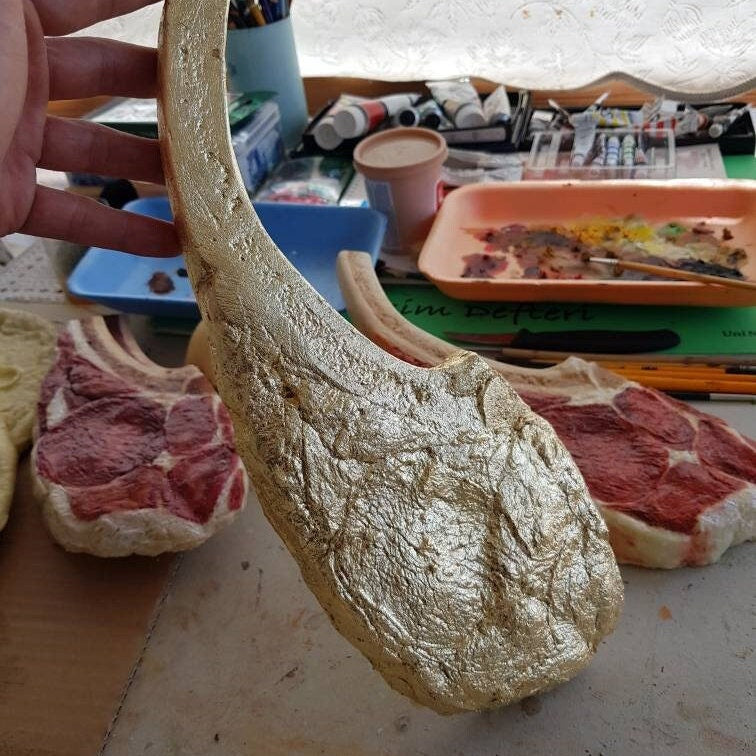 Gold Faux Ribeye Steak: Restaurant Display Food Prop