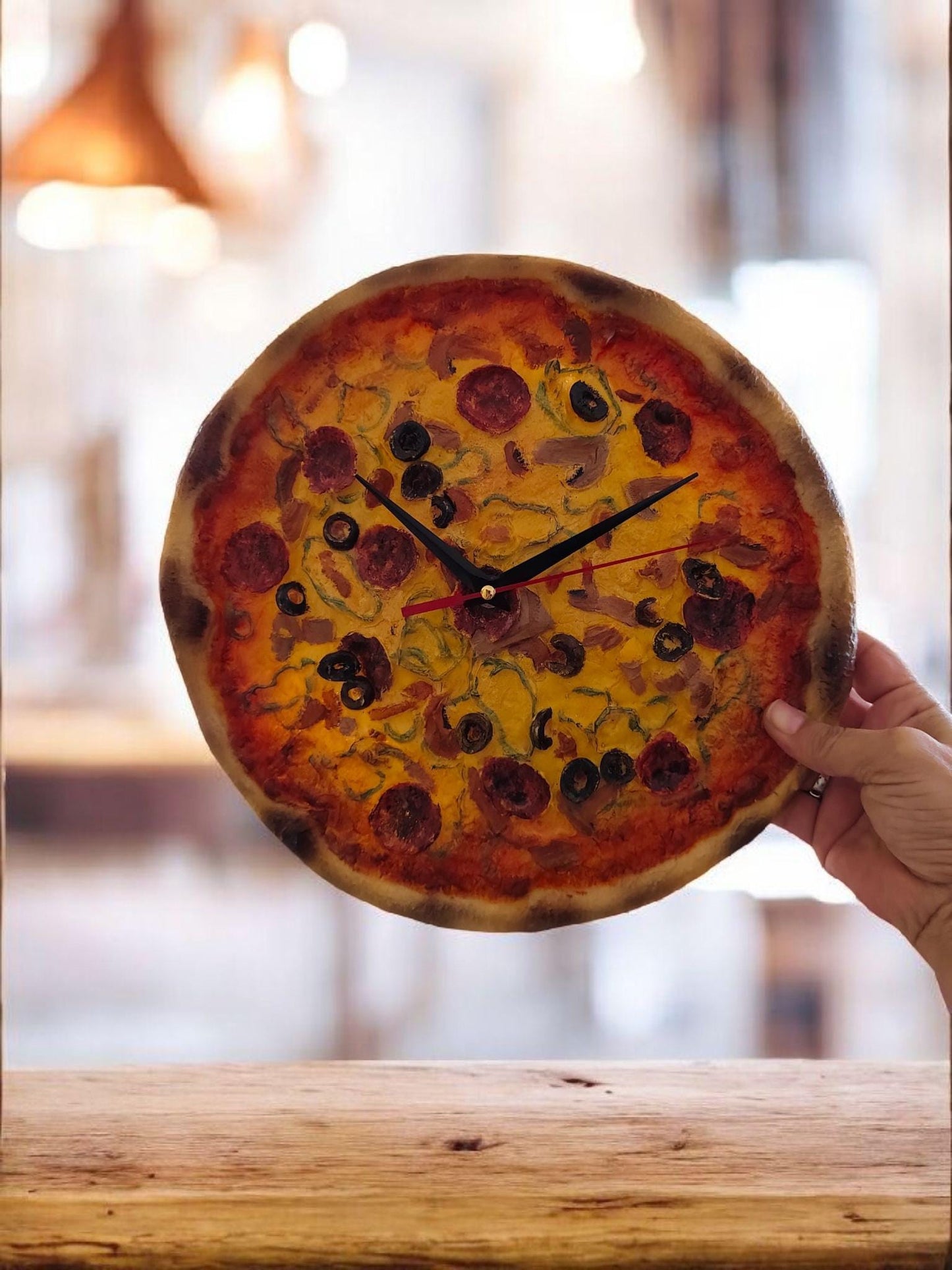 3D Pizza Wall Clock: Handmade Resin, Realistic Kitchen Decor