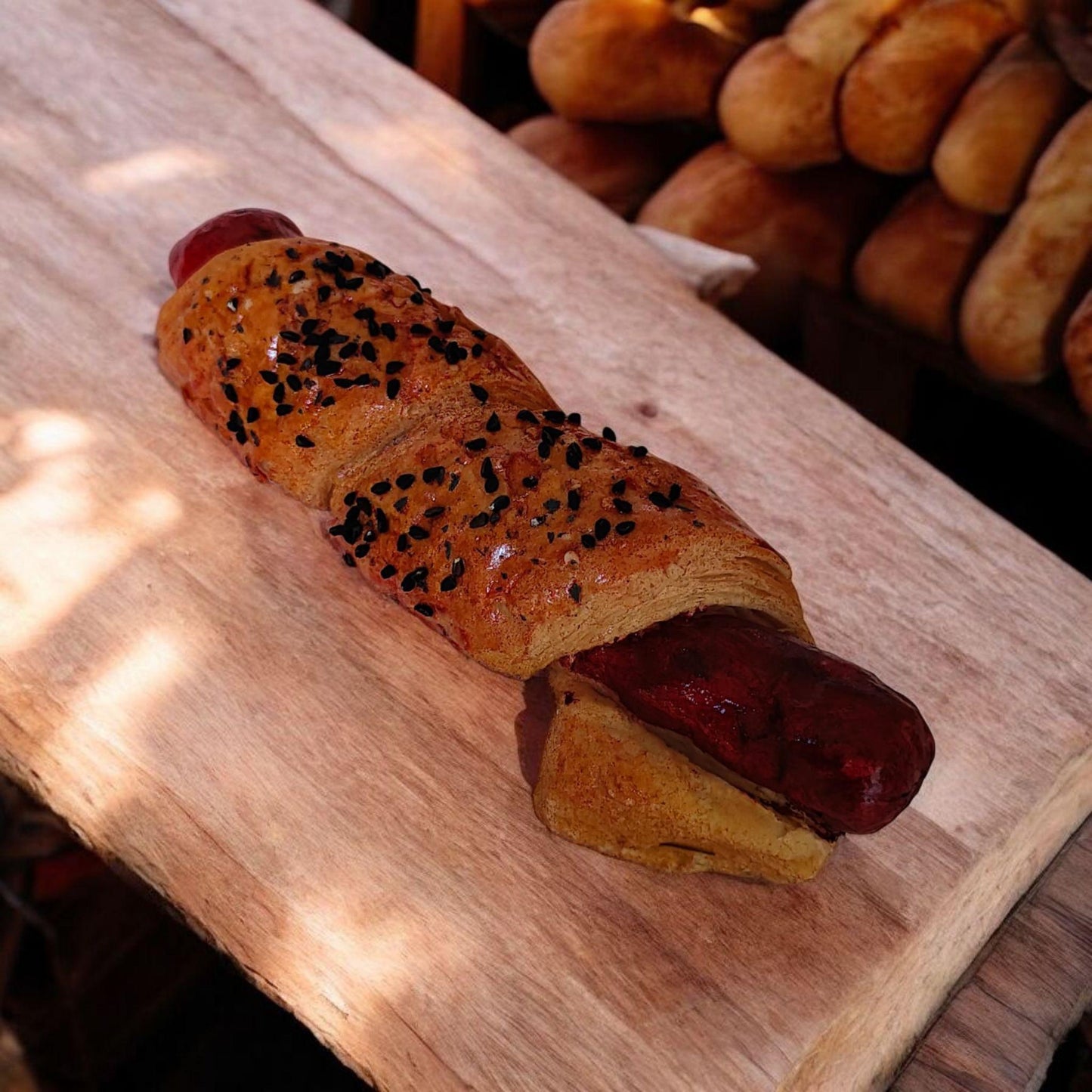 Replica Pigs in a Blanket  One Piece for Display, Fake Hotdog Croissant for Bakery Decoration