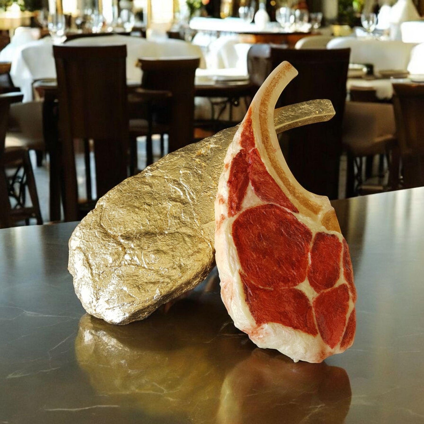 Gold Faux Ribeye Steak: Restaurant Display Food Prop