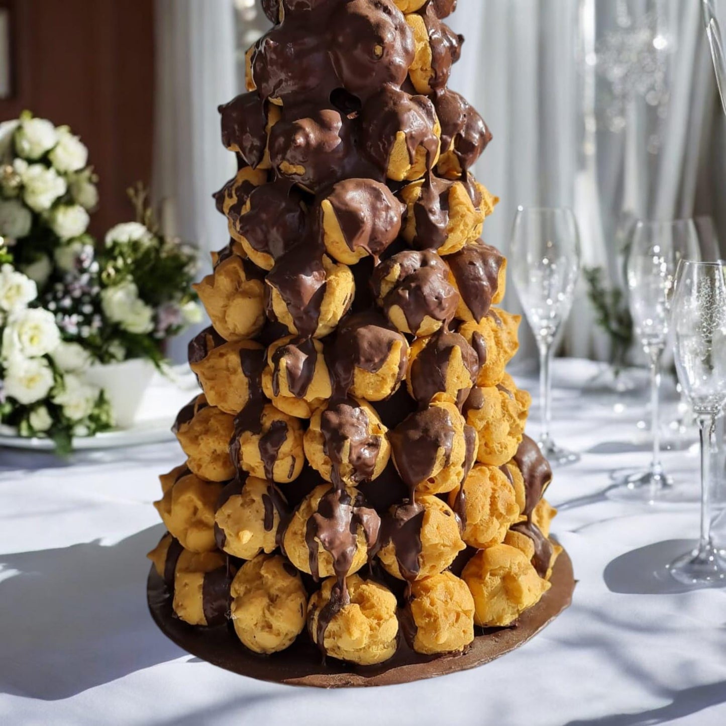 Realistic Profiterole Tower for Pastry Shop Display
