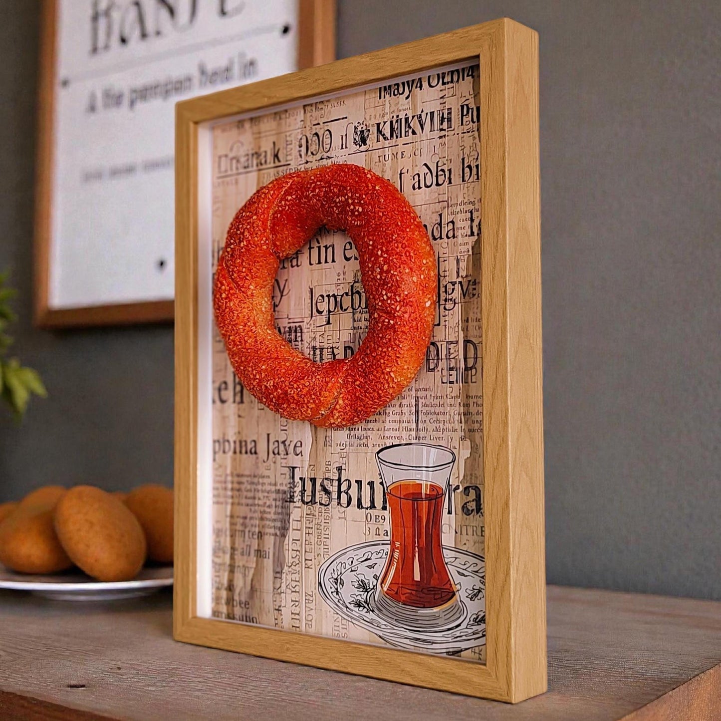3D Sesame Bread Wall Decor Framed Replica Food Sculpture