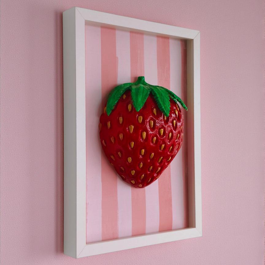 3D Strawberry Wall Sculpture - Framed Replica Fruit Wall Art