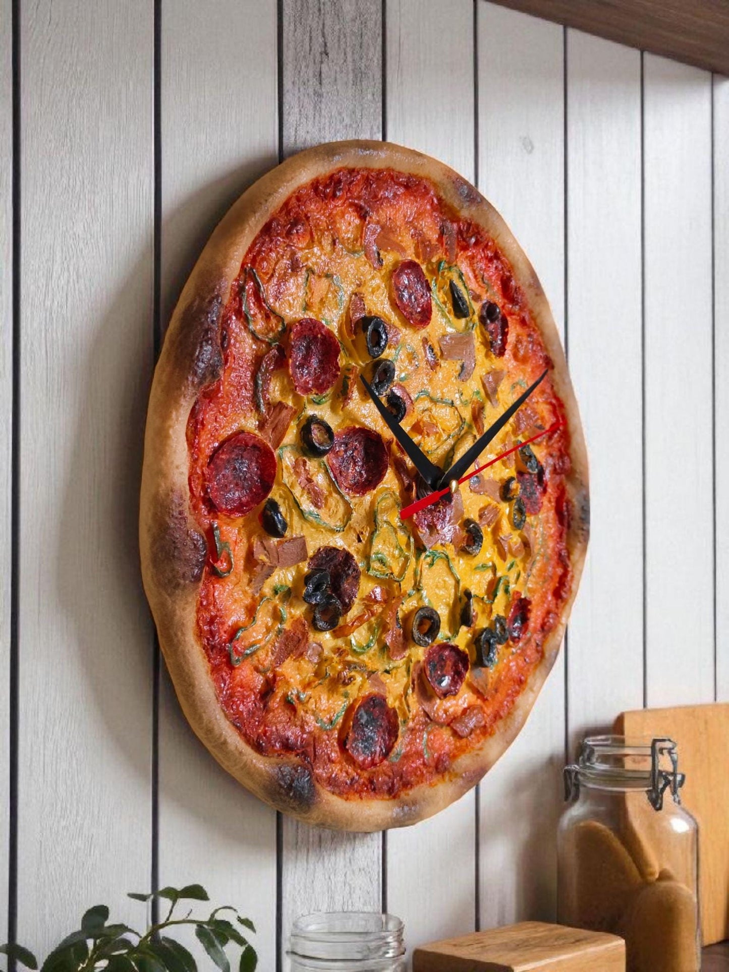 3D Pizza Wall Clock: Handmade Resin, Realistic Kitchen Decor