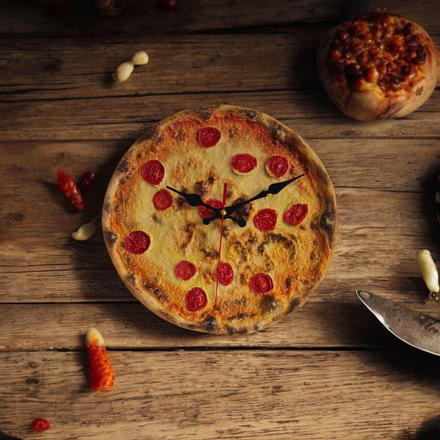 3D Pizza Wall Clock: Handmade Realistic Kitchen Decor