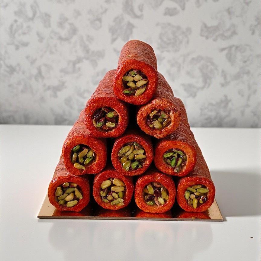 Fake Pistachio Baklava Roll Tower : Turkish Dessert Display Prop