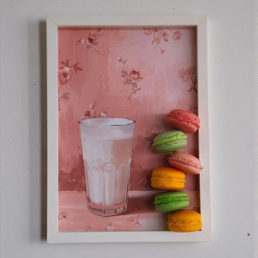 3D Macaron Wall Art, Handmade Food Replica in White Frame