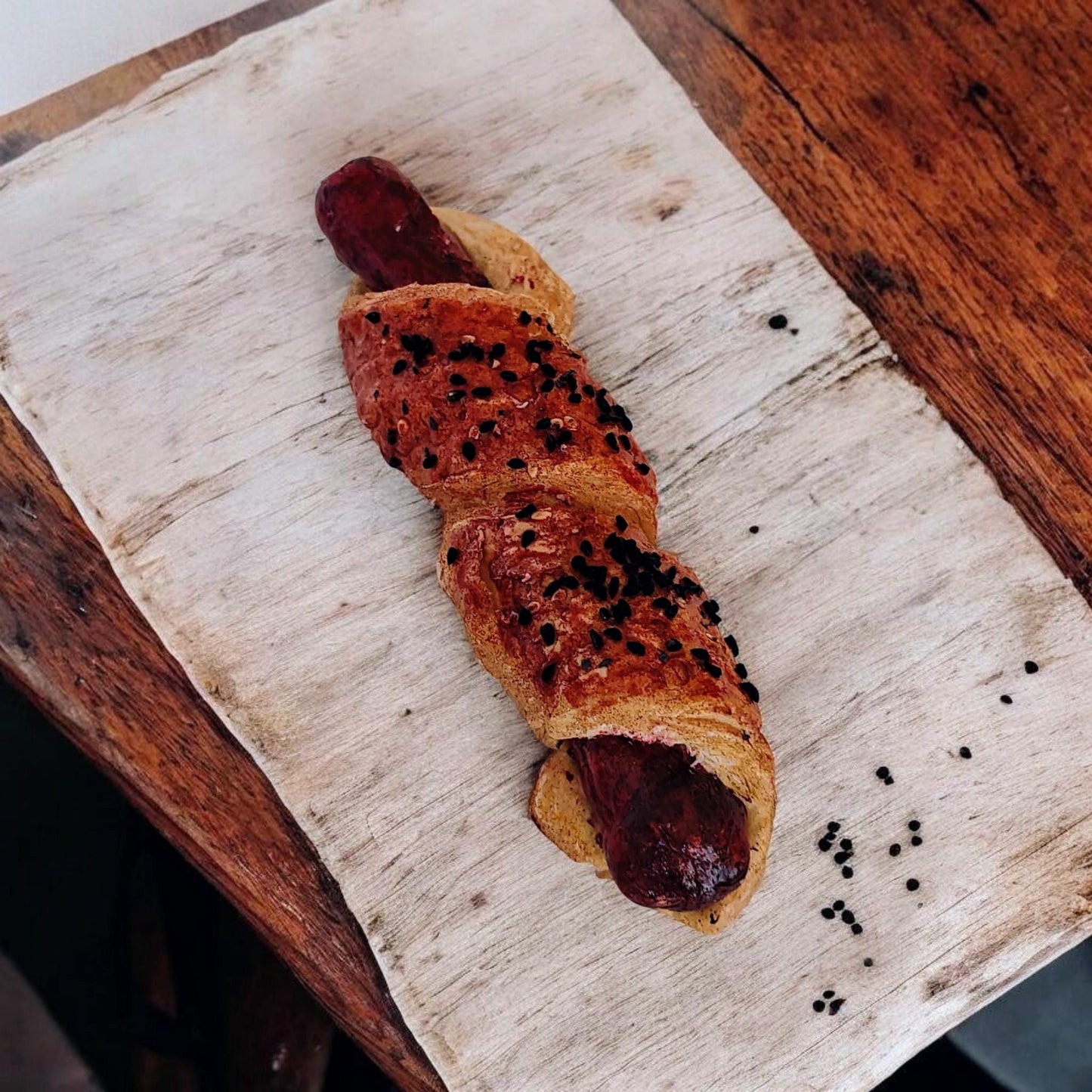 Replica Pigs in a Blanket  One Piece for Display, Fake Hotdog Croissant for Bakery Decoration