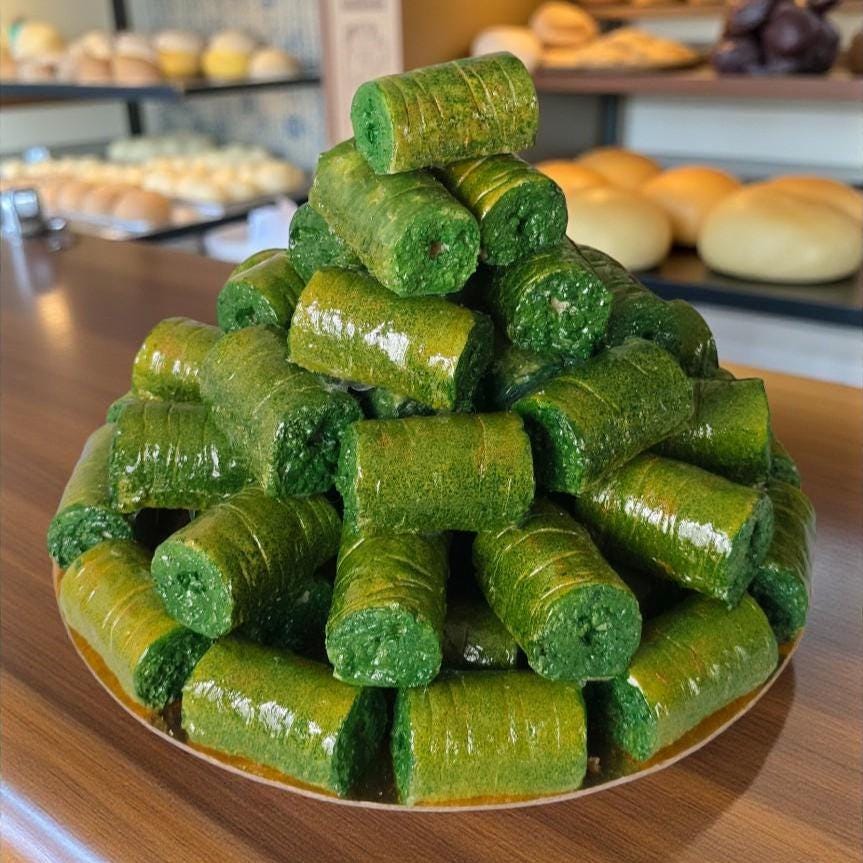 Fake  Pistachio Baklava Tower: Oriental Dessert, Pastry Display