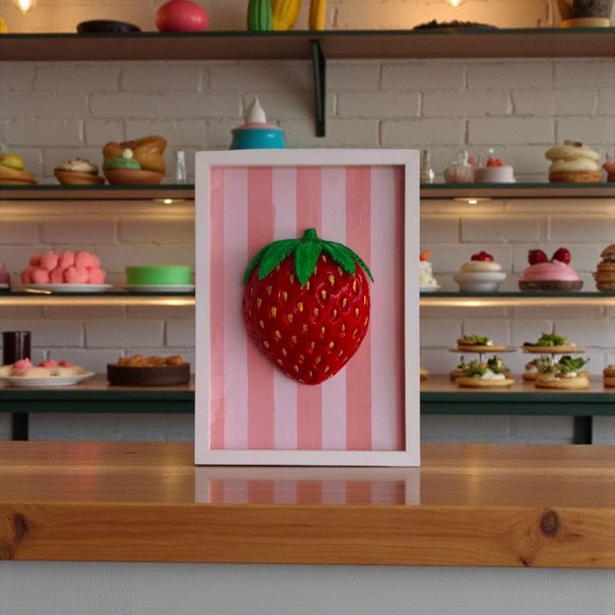 3D Strawberry Wall Sculpture - Framed Replica Fruit Wall Art