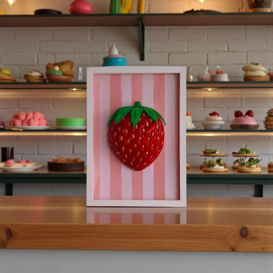 3D Strawberry Wall Sculpture - Framed Replica Fruit Wall Art