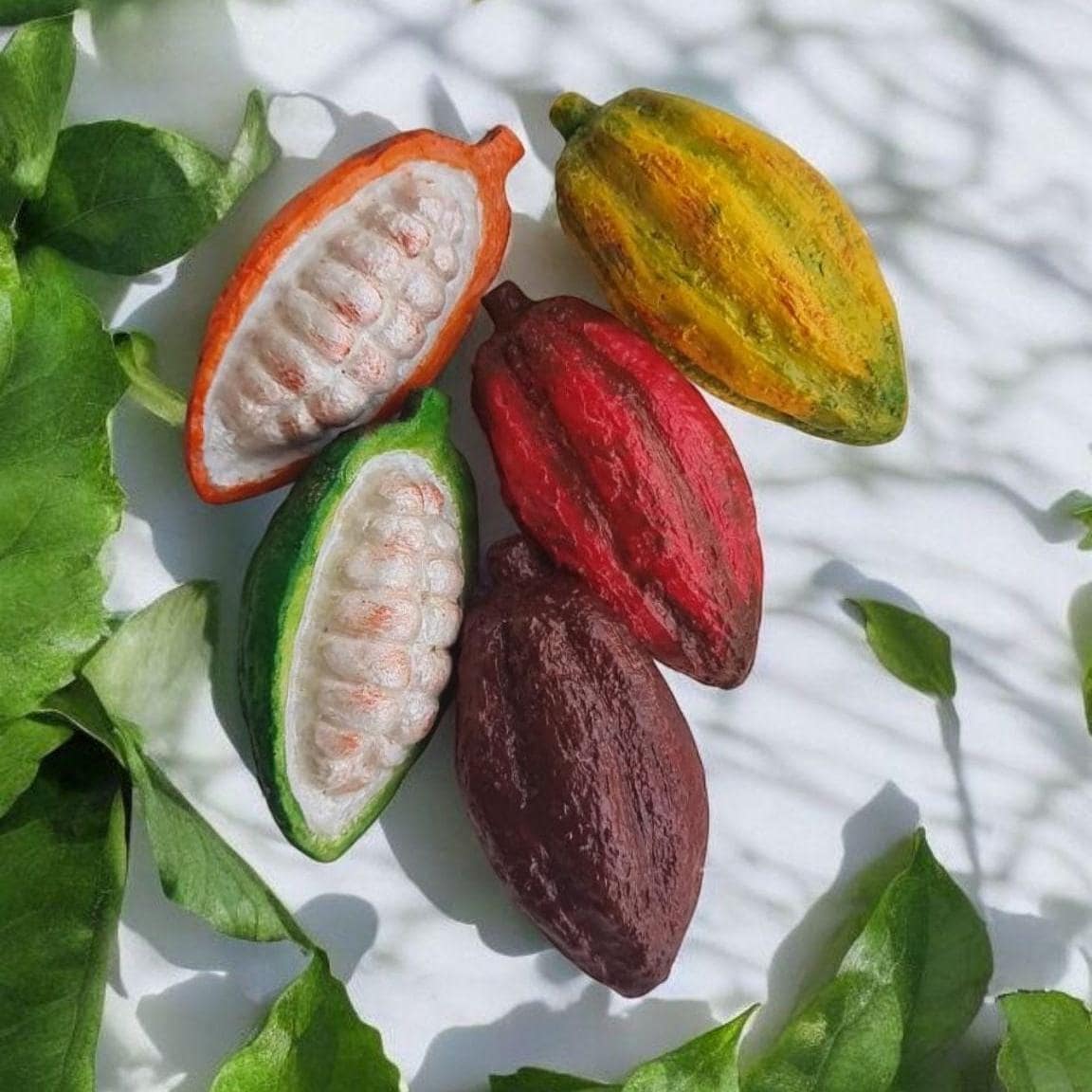 Mini Cocoa Fruit Replica Set: Chocolate Shop Display, Tropical Decor