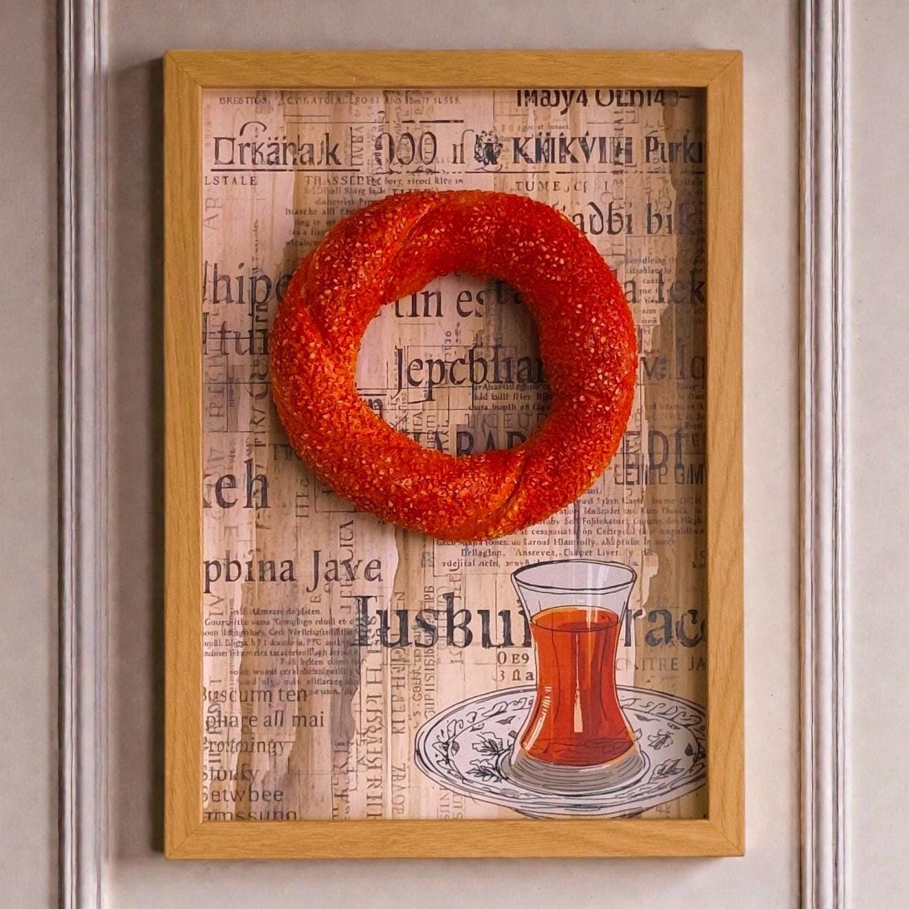 3D Sesame Bread Wall Decor Framed Replica Food Sculpture