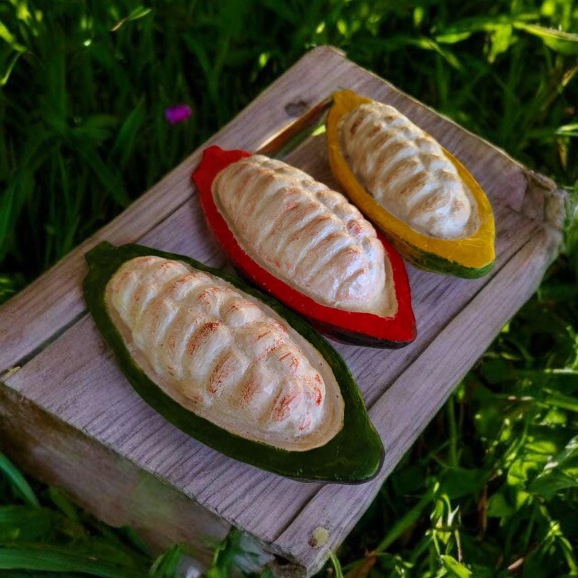 Realistic Fake Cocoa Fruit Replica, Half with Cocoa Beans: Tropical Display Prop