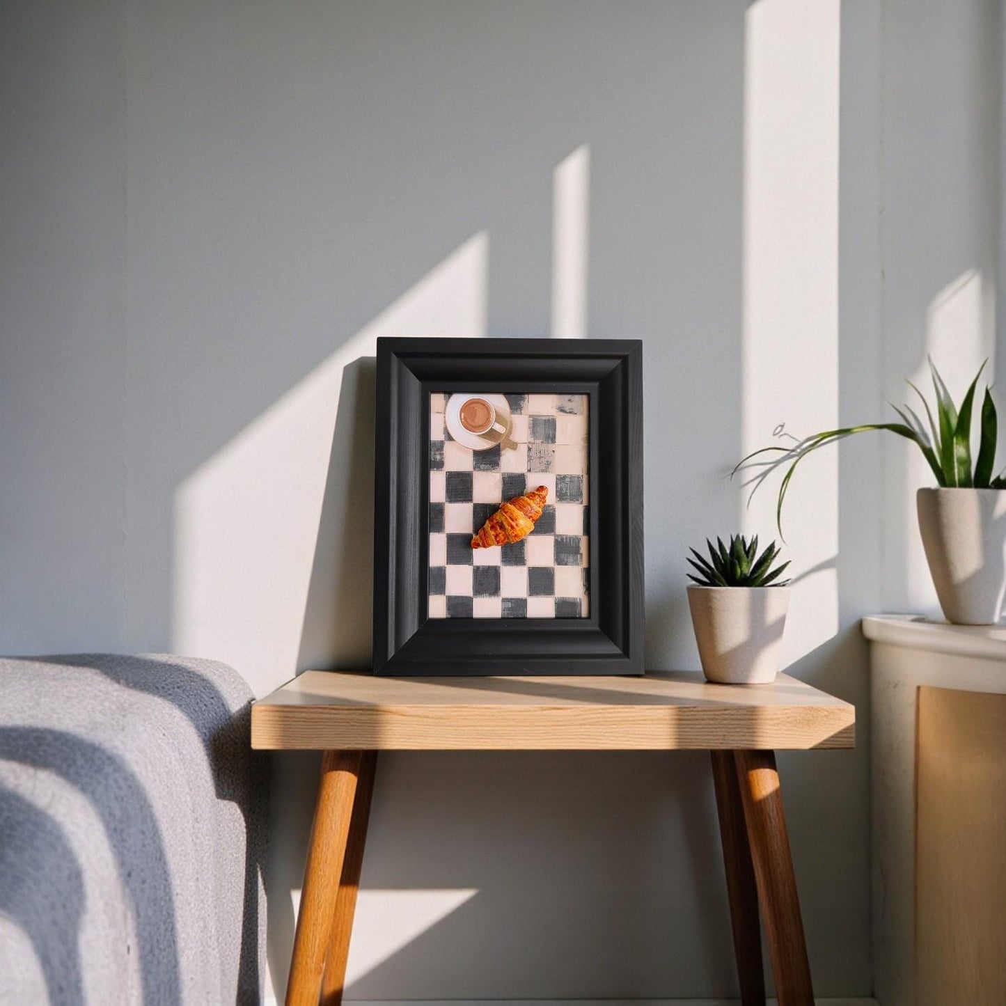 Framed 3D Mini Croissant – Realistic Bakery Wall Decor, Pastry Shop Display Art