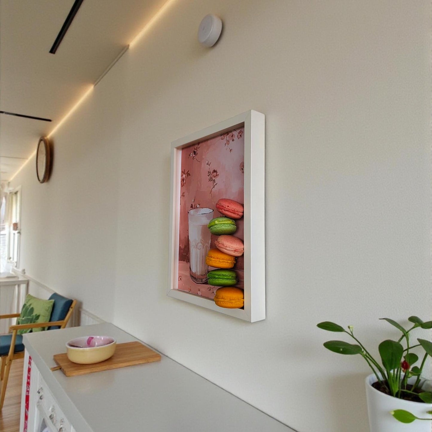 3D Macaron Wall Art, Handmade Food Replica in White Frame