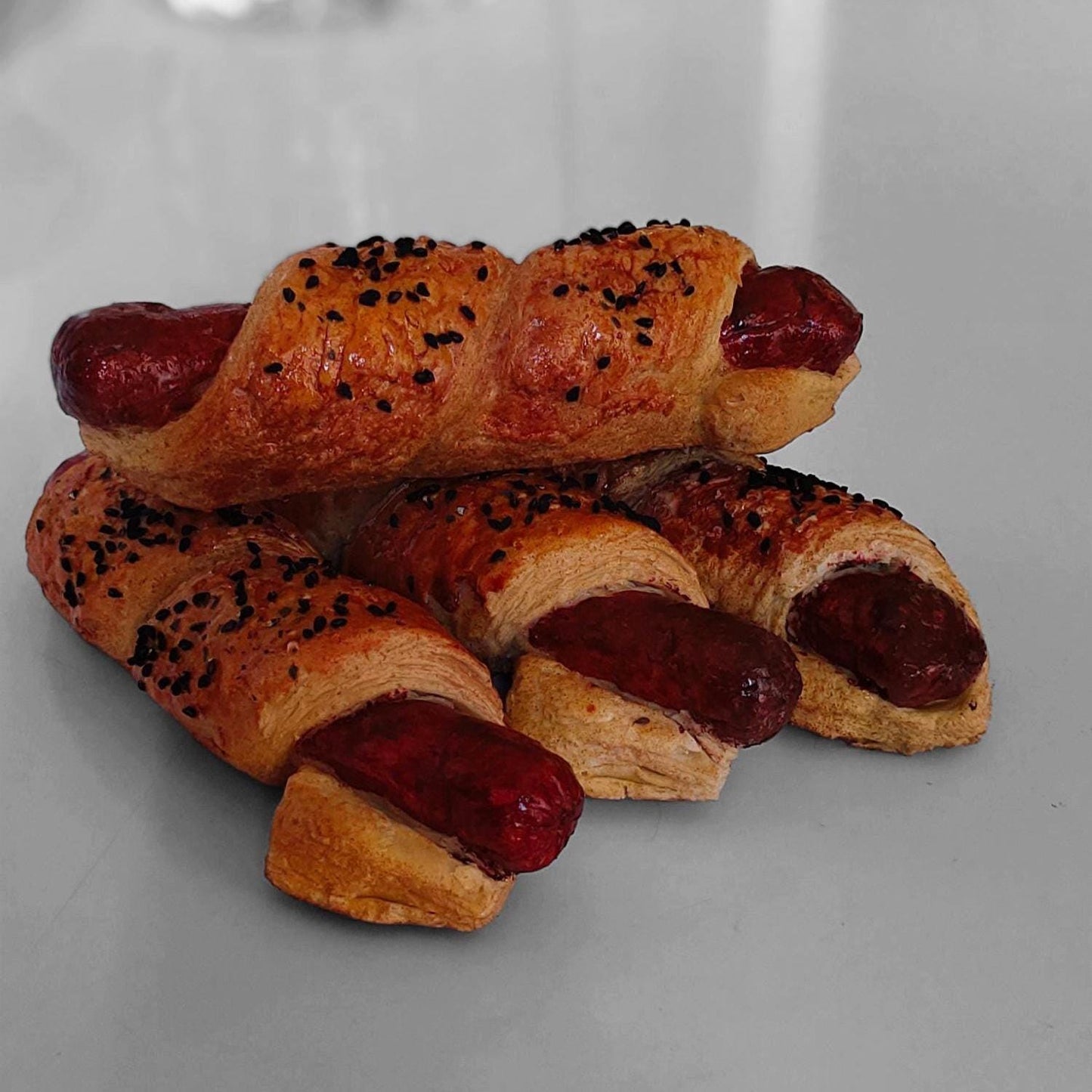 Replica Pigs in a Blanket  One Piece for Display, Fake Hotdog Croissant for Bakery Decoration