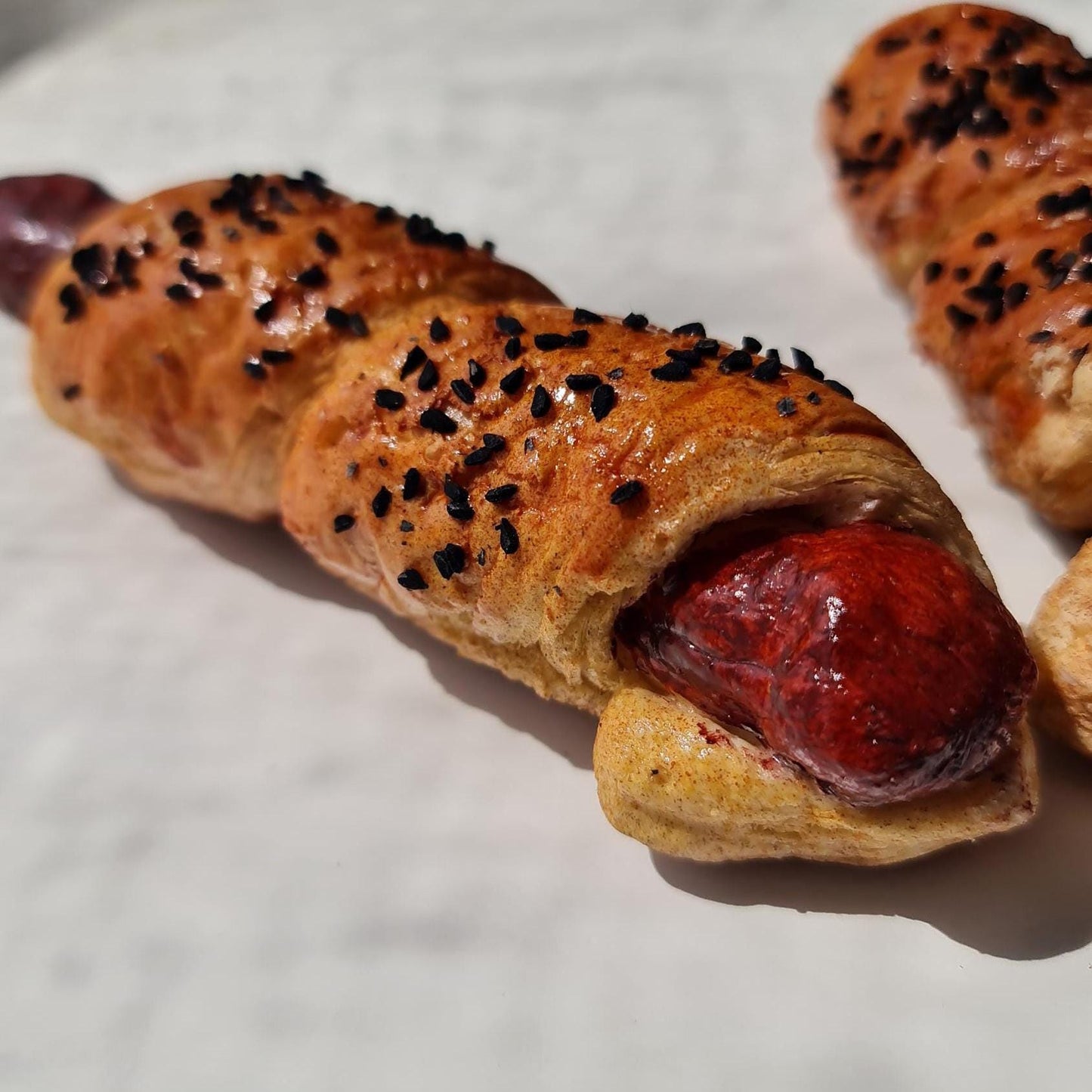 Replica Pigs in a Blanket  One Piece for Display, Fake Hotdog Croissant for Bakery Decoration