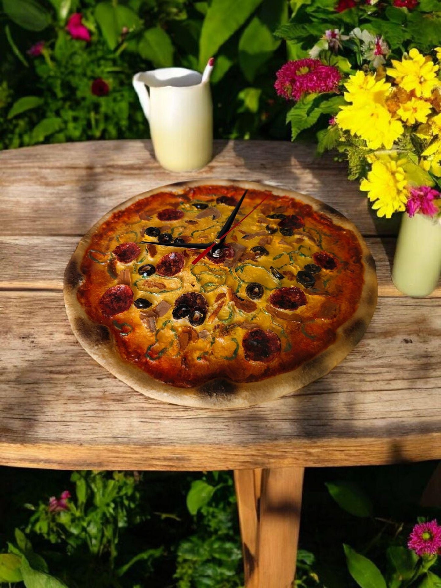 3D Pizza Wall Clock: Handmade Resin, Realistic Kitchen Decor