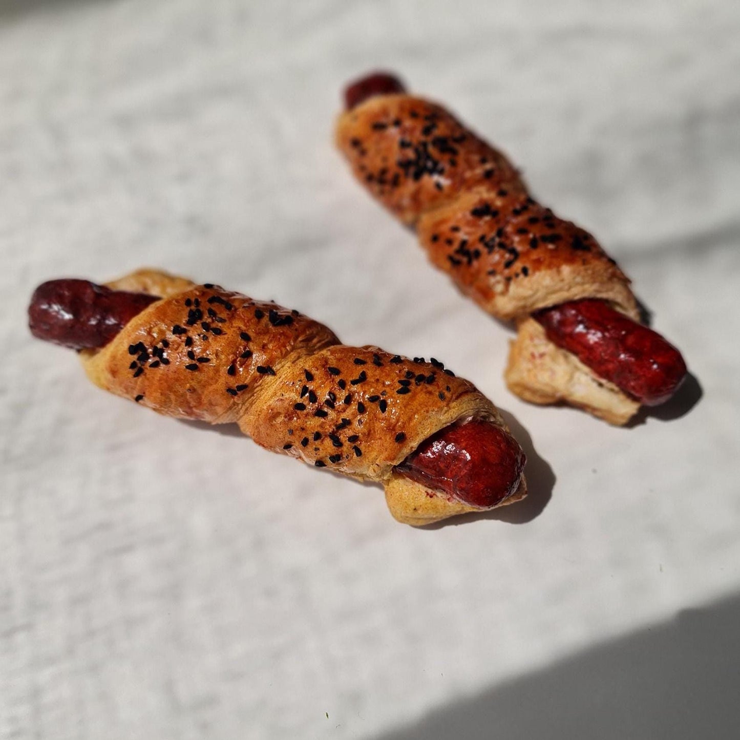 Replica Pigs in a Blanket  One Piece for Display, Fake Hotdog Croissant for Bakery Decoration
