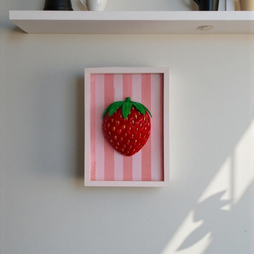 3D Strawberry Wall Sculpture - Framed Replica Fruit Wall Art
