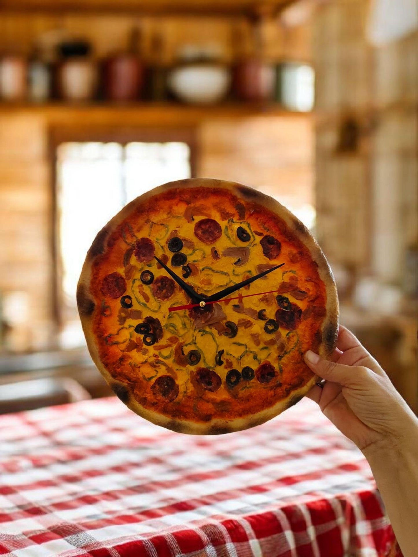 3D Pizza Wall Clock: Handmade Resin, Realistic Kitchen Decor