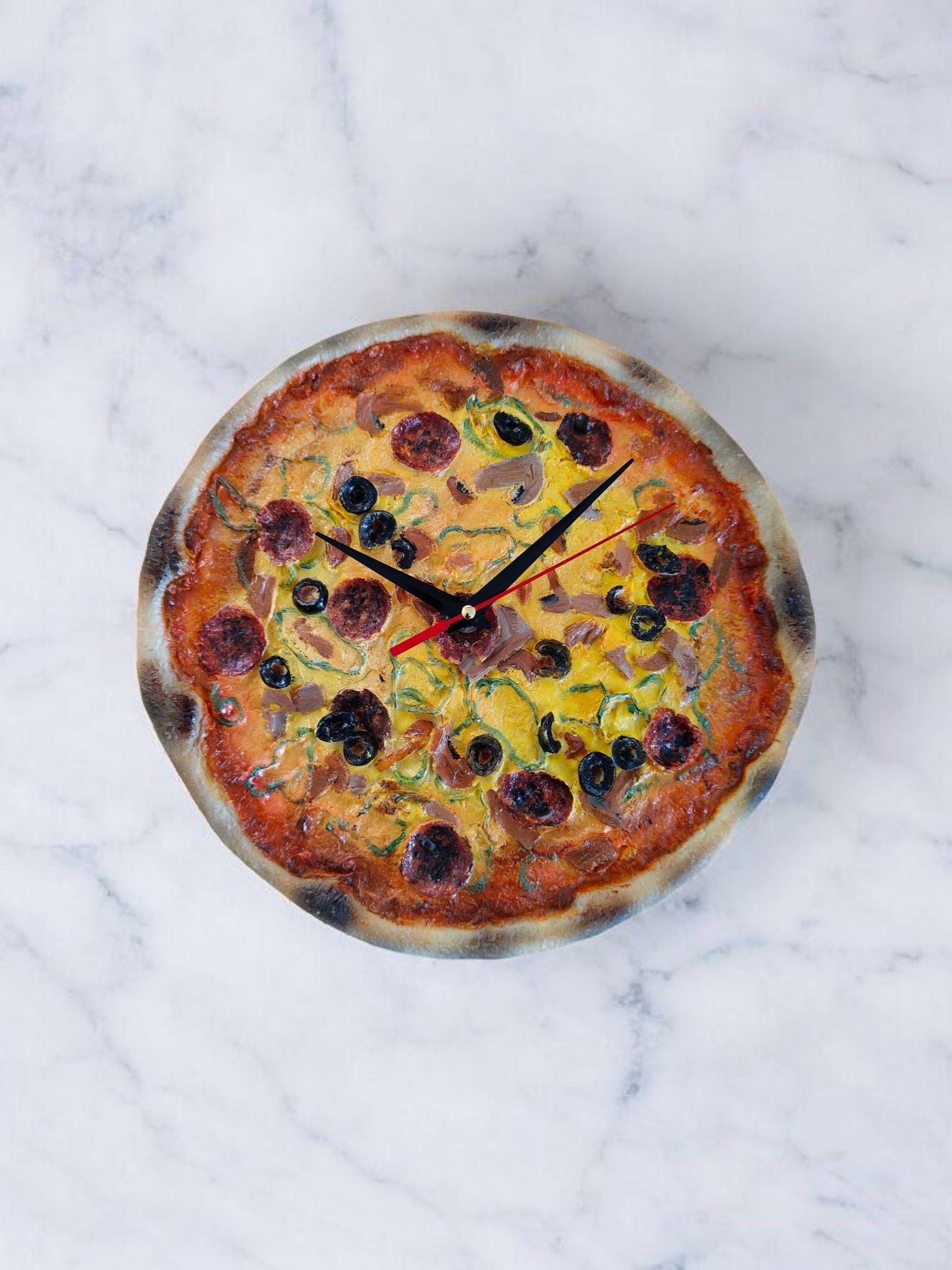 3D Pizza Wall Clock: Handmade Resin, Realistic Kitchen Decor