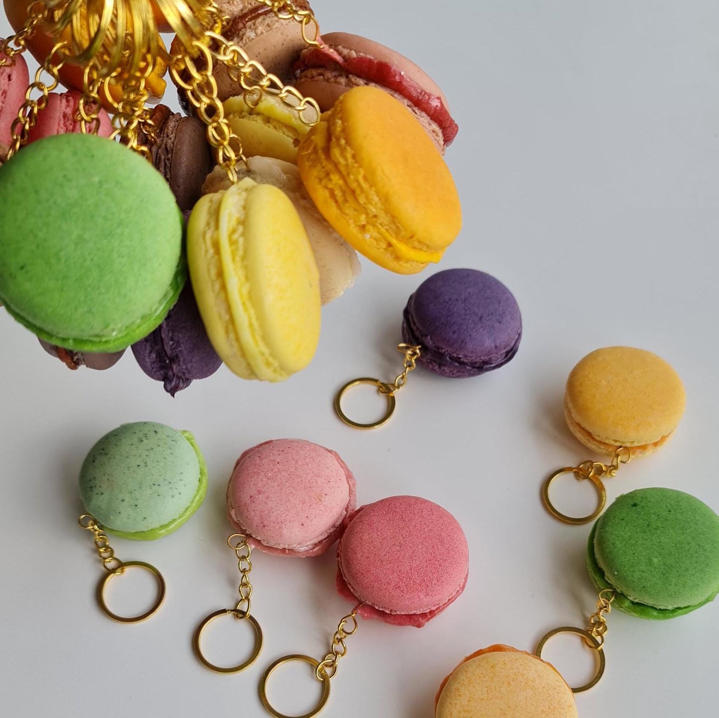 Handmade Macaron Keychain Set of 5: Realistic Food Art Gift