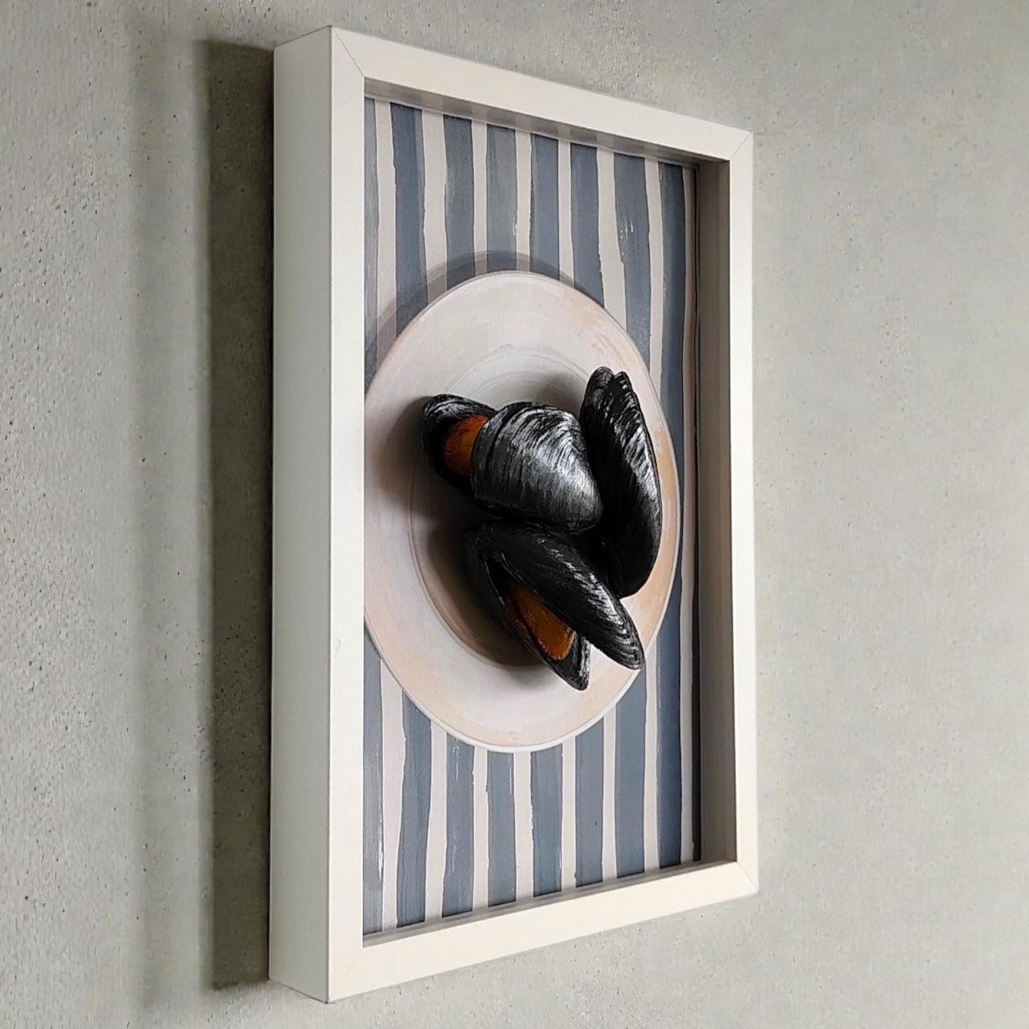 Handmade 3D Mussels Wall Art, Framed Seafood Sculpture