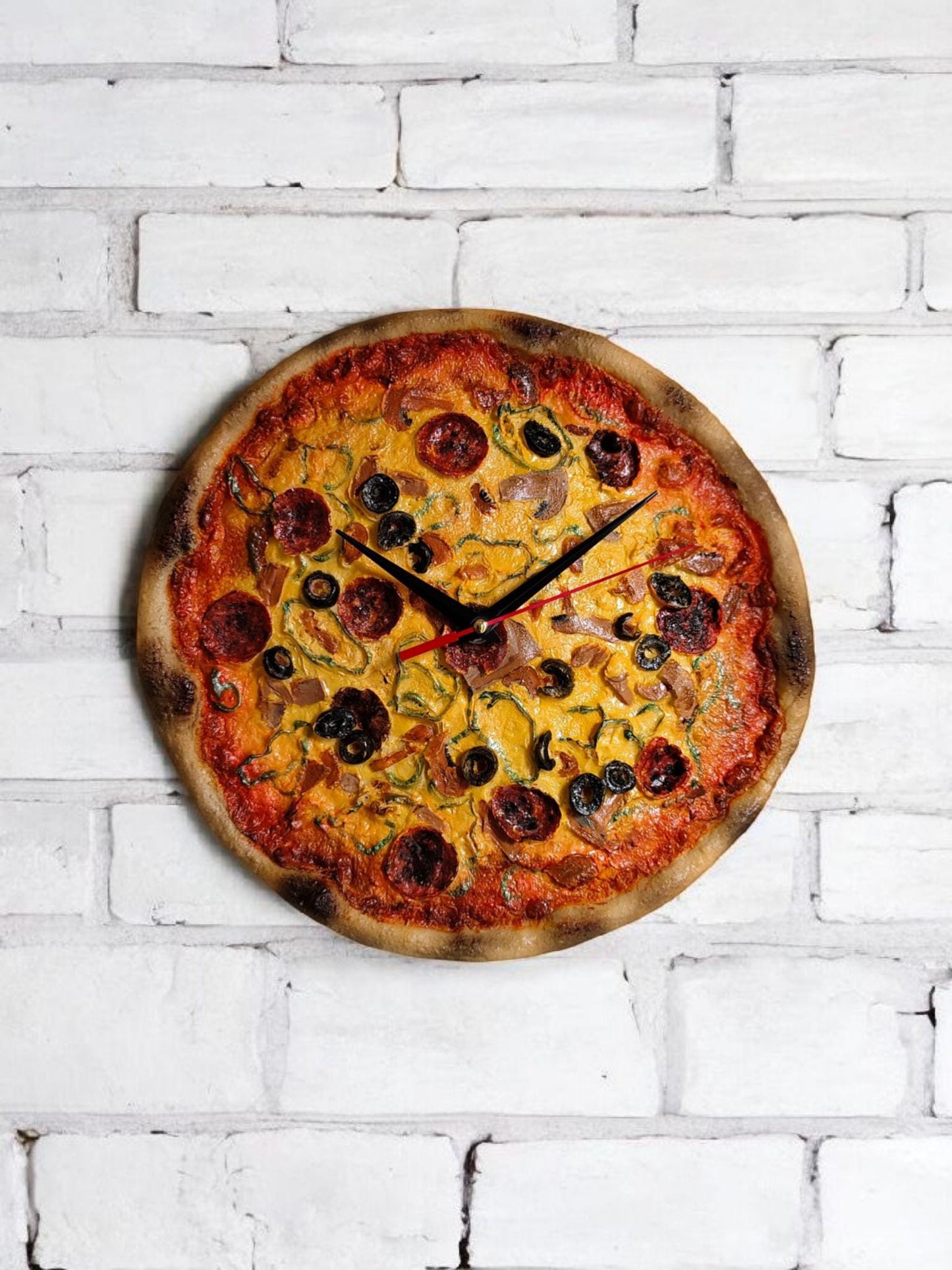 3D Pizza Wall Clock: Handmade Resin, Realistic Kitchen Decor
