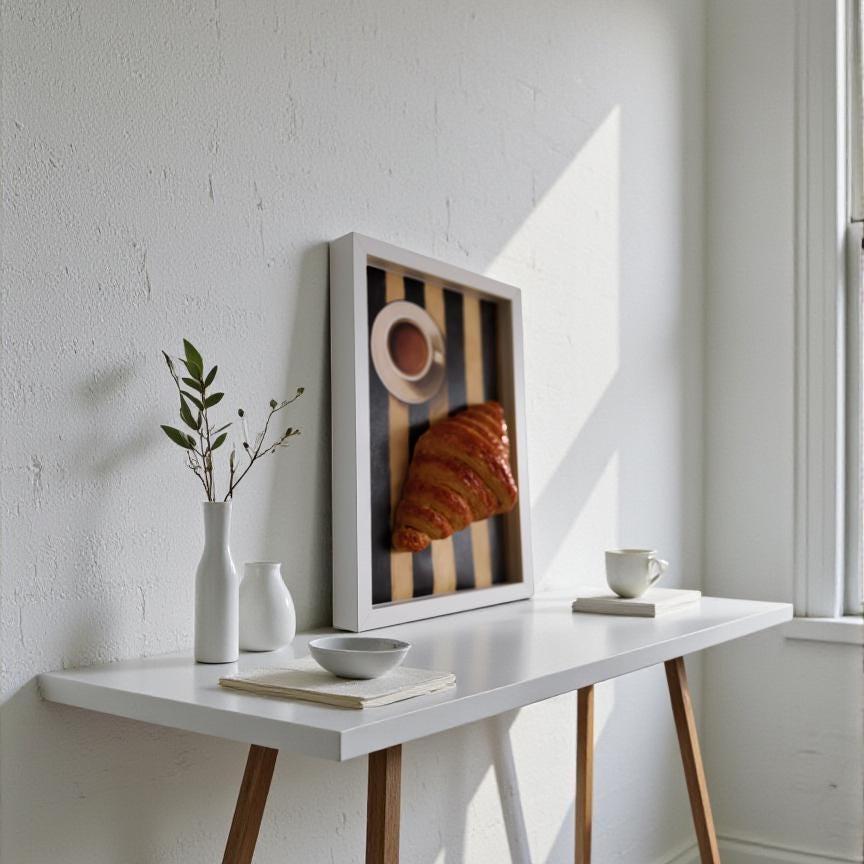 3D Fake Croissant Wall Art – Framed Replica Food Art