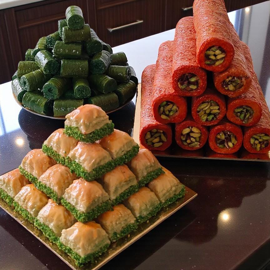 Fake Pistachio Baklava Roll Tower : Turkish Dessert Display Prop