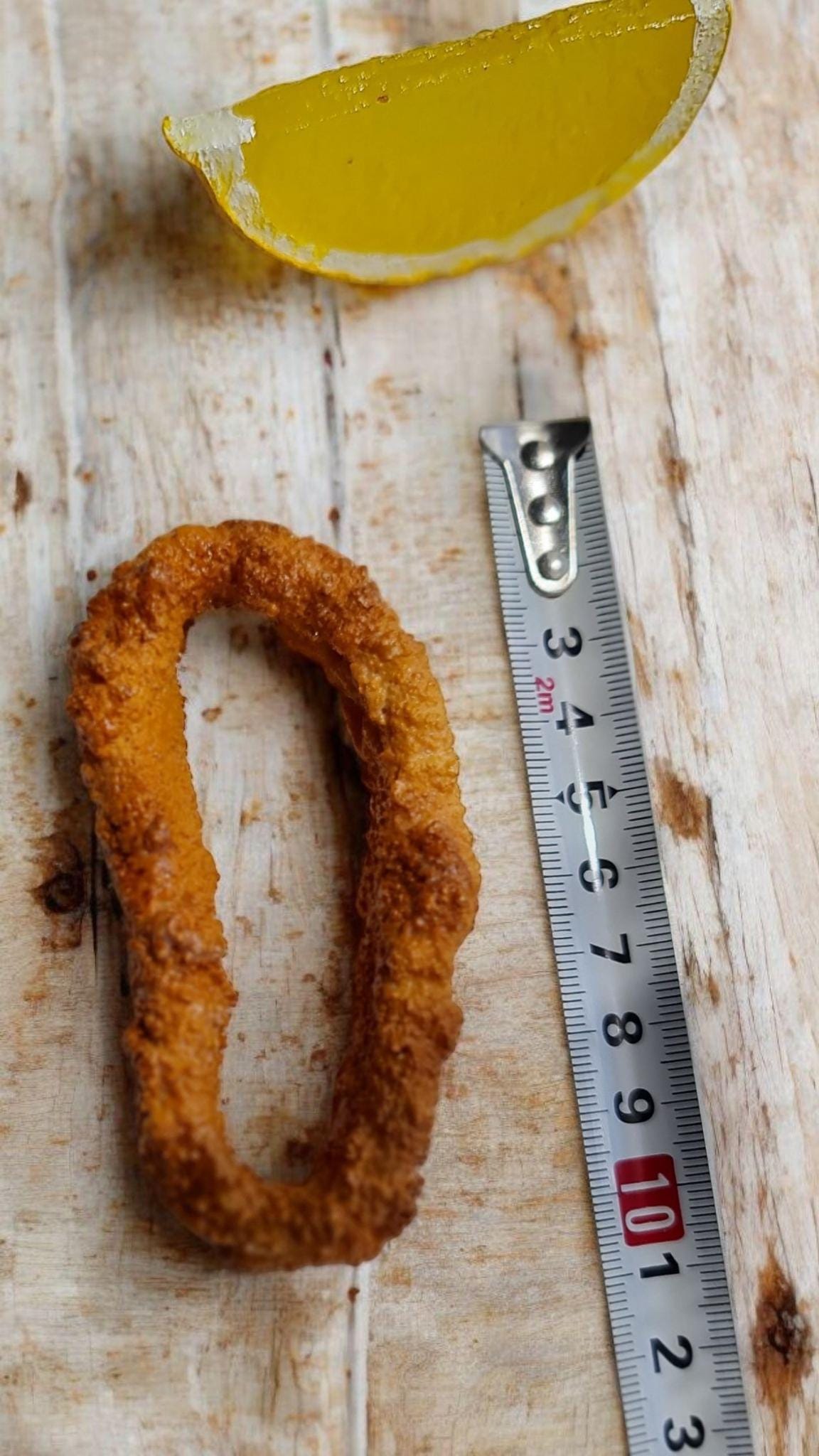 Realistic Fried Calamari Set: Faux Seafood Display with Lemon