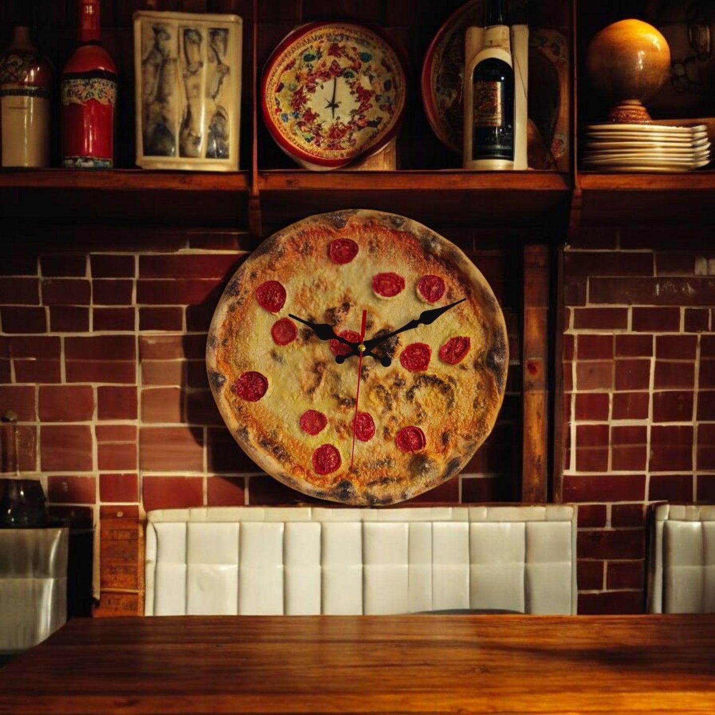 3D Pizza Wall Clock: Handmade Realistic Kitchen Decor