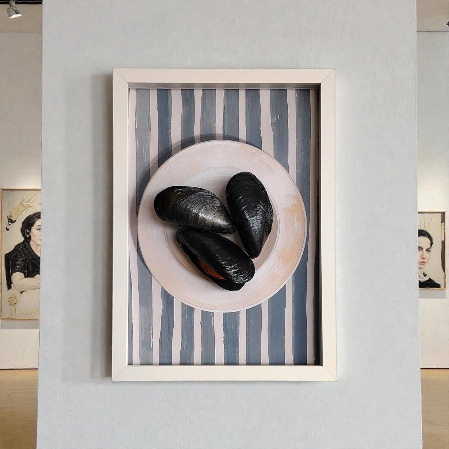 Handmade 3D Mussels Wall Art, Framed Seafood Sculpture