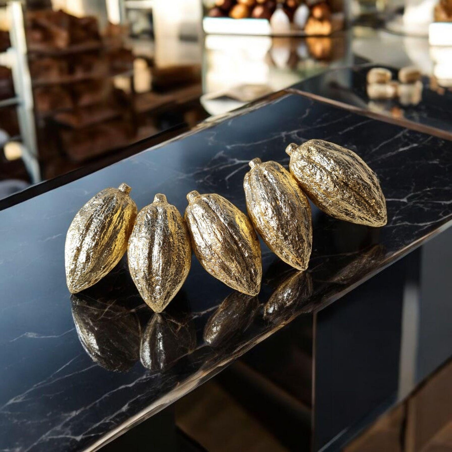 Fake Gold Mini Cocoa Fruit –Set of 5 ,Realistic Cacao Fruits for Chocolate Lovers