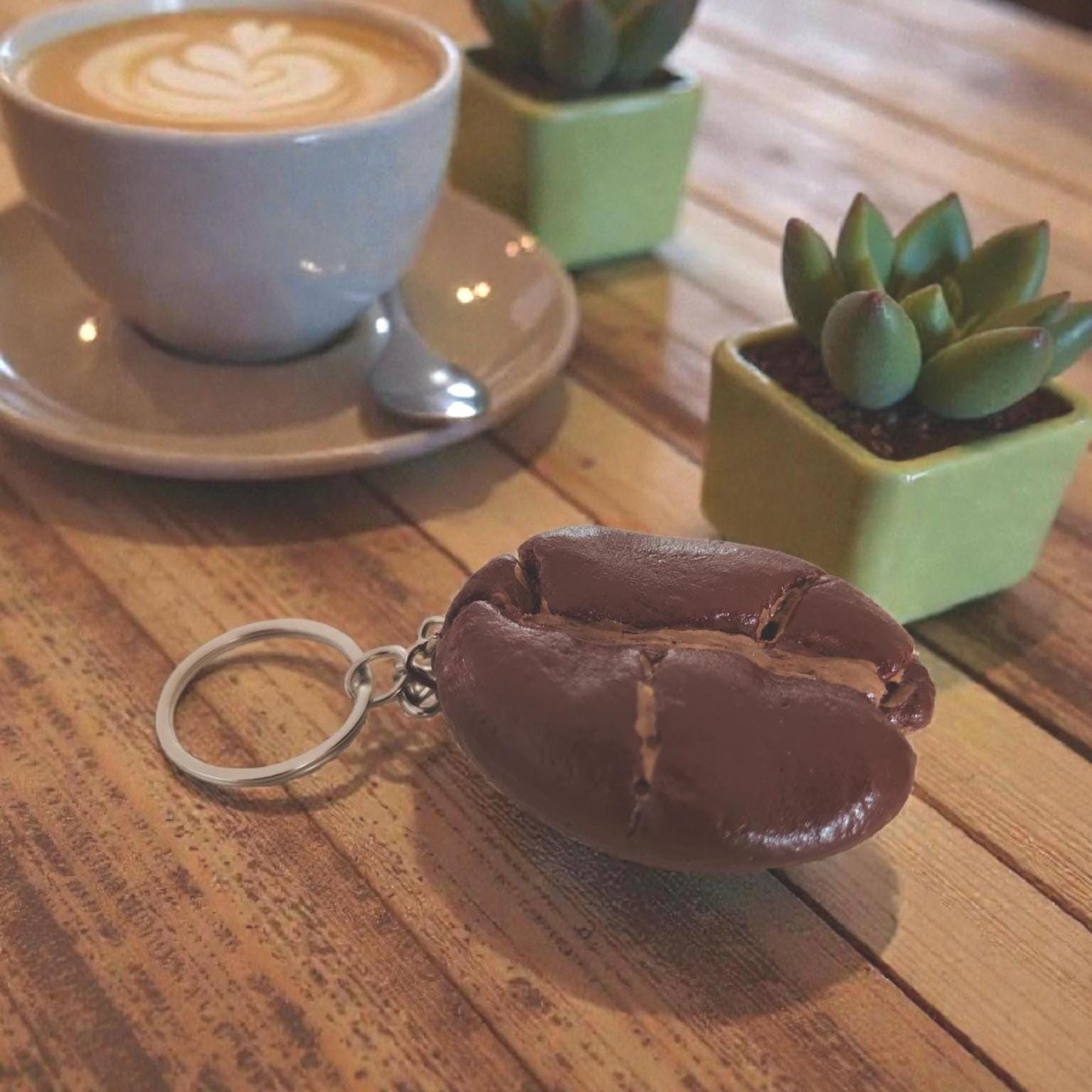 Coffee Bean Keychain Set of 3: Realistic Coffee Lovers Gift
