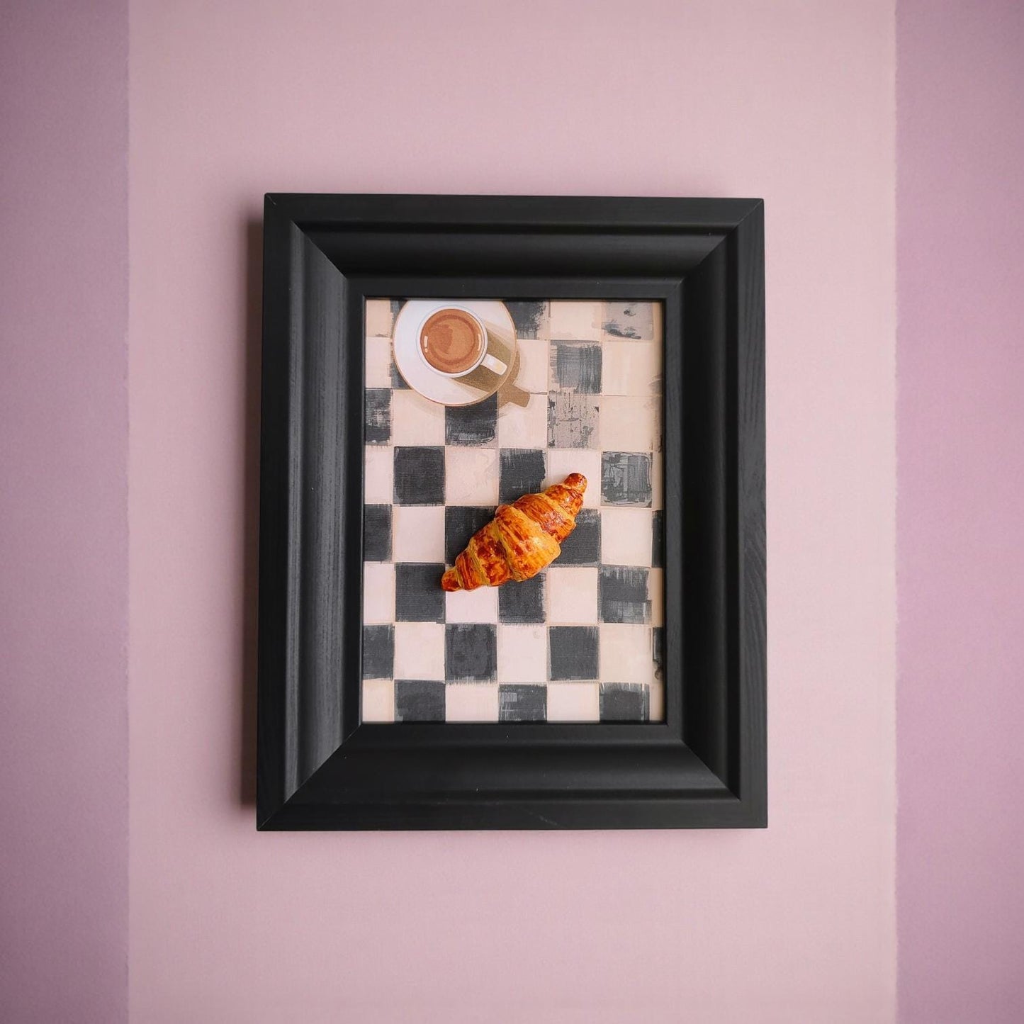 Framed 3D Mini Croissant – Realistic Bakery Wall Decor, Pastry Shop Display Art