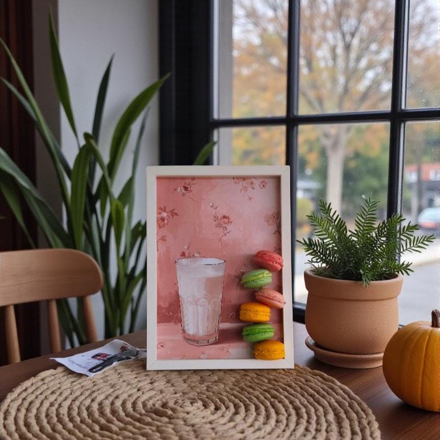 3D Macaron Wall Art, Handmade Food Replica in White Frame