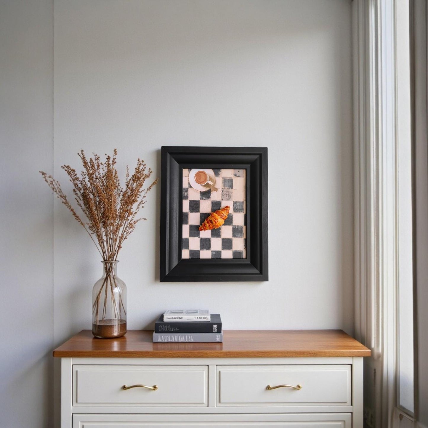 Framed 3D Mini Croissant – Realistic Bakery Wall Decor, Pastry Shop Display Art