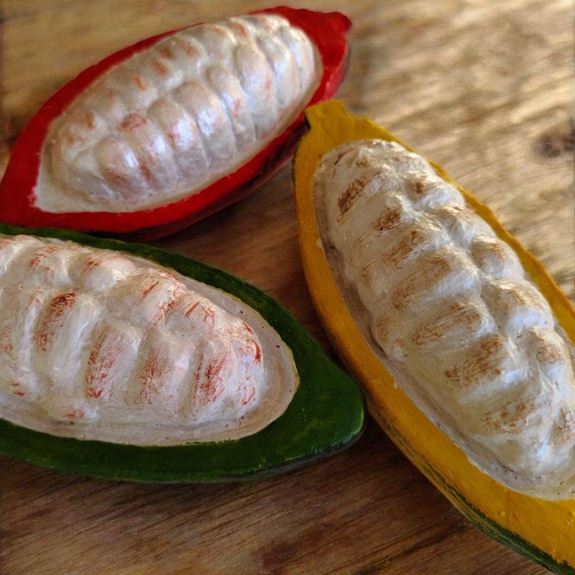 Realistic Fake Cocoa Fruit Replica, Half with Cocoa Beans: Tropical Display Prop