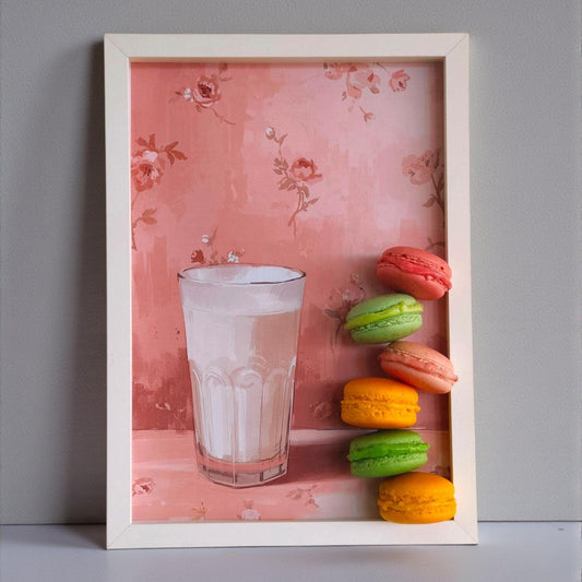 3D Macaron Wall Art, Handmade Food Replica in White Frame