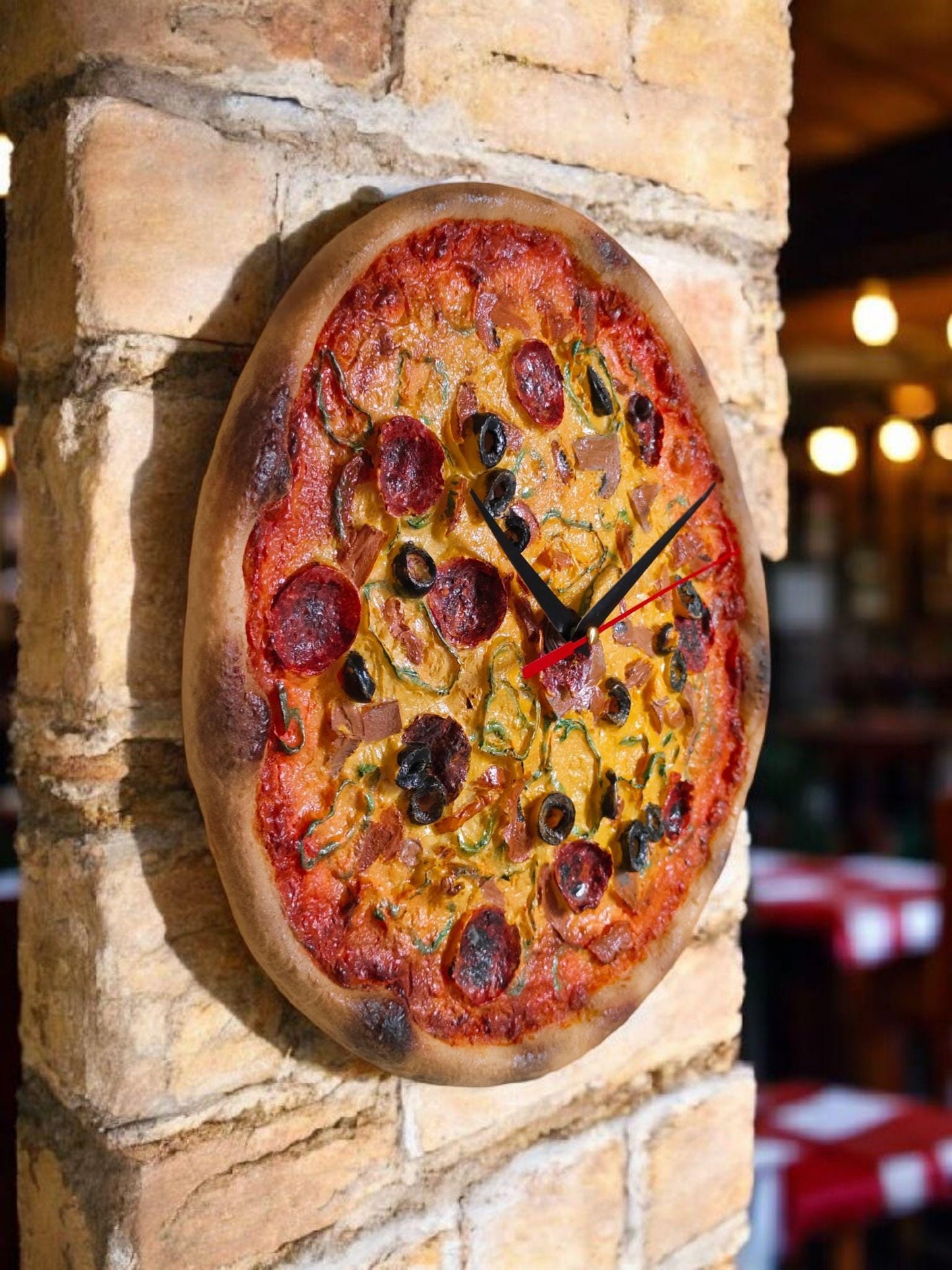 3D Pizza Wall Clock: Handmade Resin, Realistic Kitchen Decor